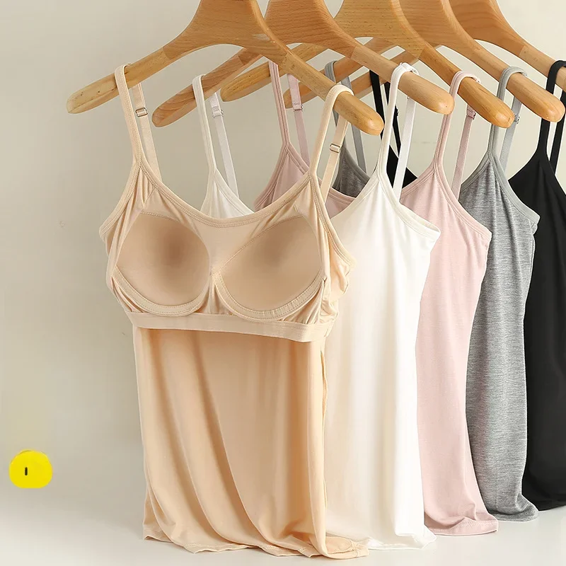 Modal Women Vest Chest Pad Strap Thin Fit Bra One-piece Base Shirt Breathable Comfortable Back Beauty Cotton Pad