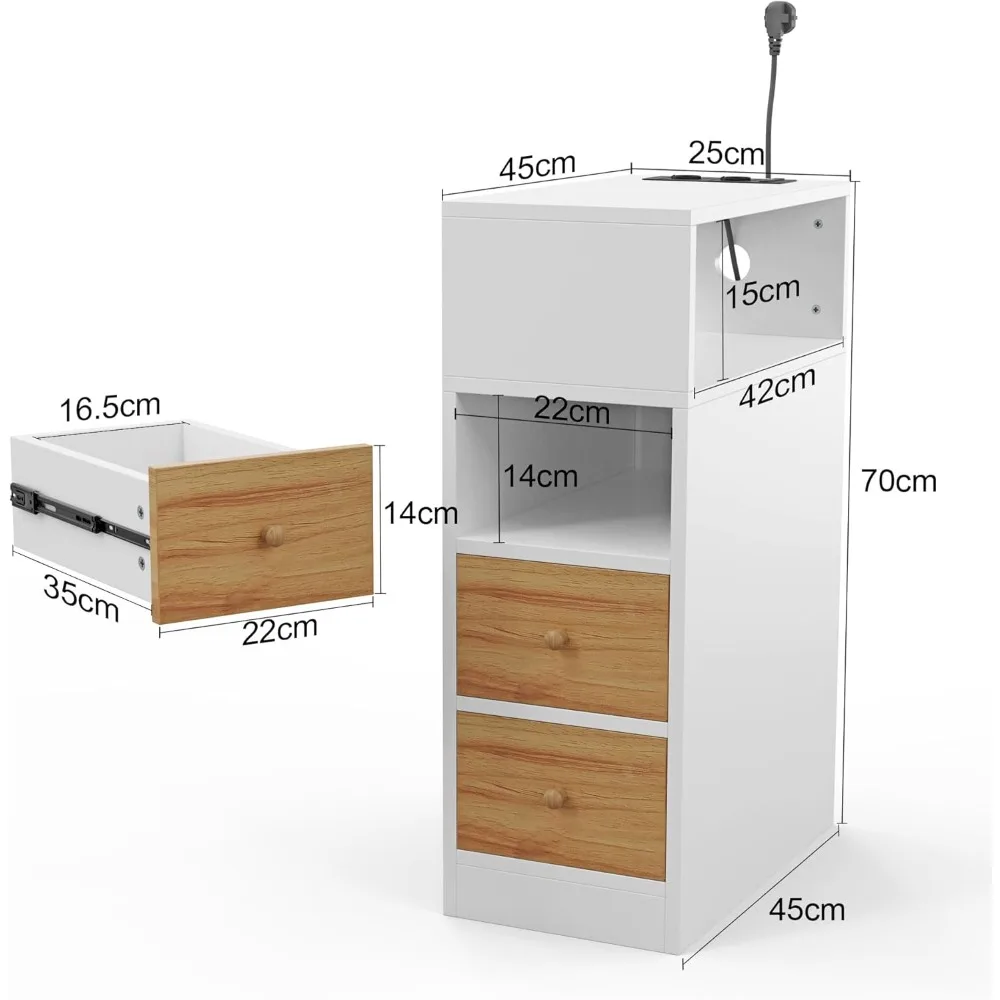 Mesita Noche Estrecha 3 كاجونز 25x45x70 سم مع Enchufes Blanco #2