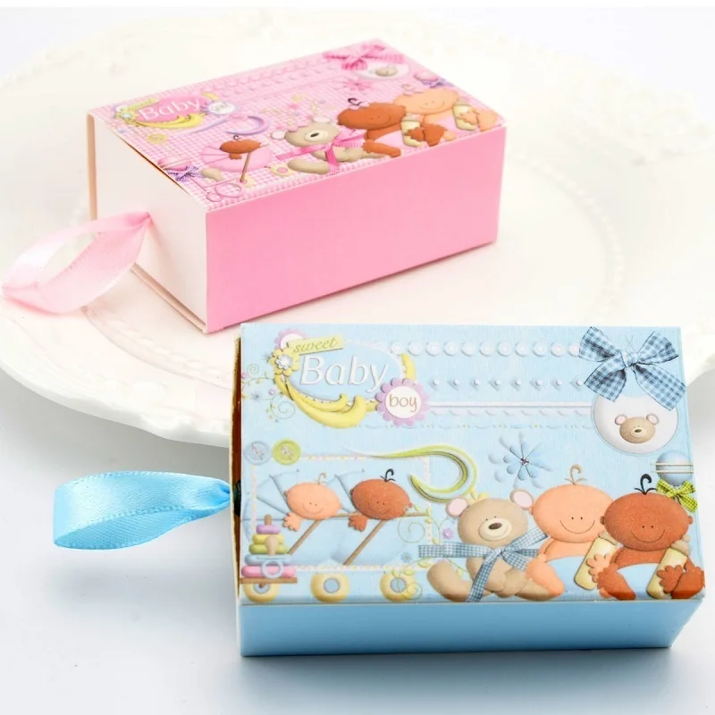 Pink Blue Drawer Shape Baby Shower Boy Girl Candy Box Christening Cartoon Gift Bag for Kids Birthday Party Favor Box Gift Boxes