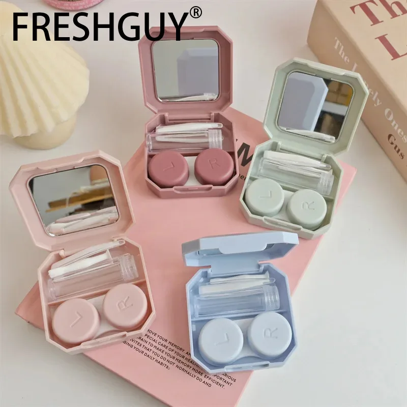 New Candy Color Contact Lenses Box Solid Color Portable Contact Lens Case with Tweezer Suction Stick Set for Travel Kit Holder