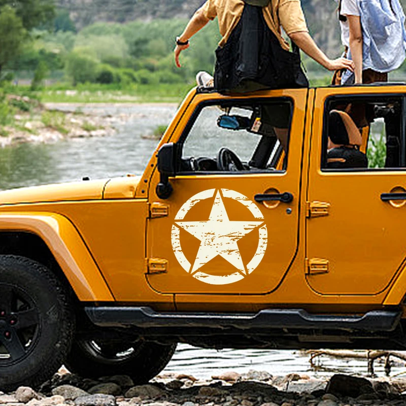 50cm Big Star Graphic Waterproof on Cars Army Star Distressed Decal for Jeep Sticker Large Hood Graphic Body Fits Most Vehicles