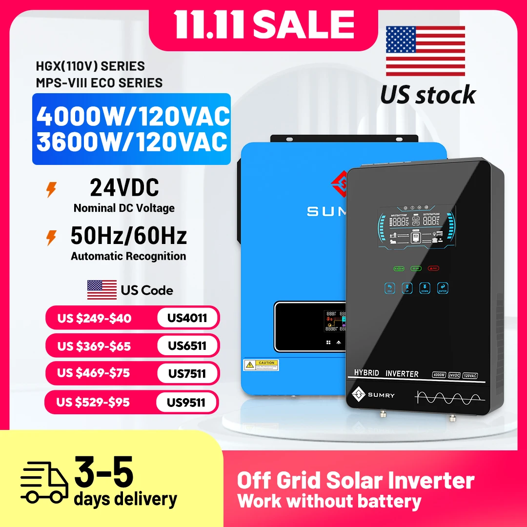 

Sumry 3,6/4 кВт гибридный солнечный инвертор 24 В 110/120 В чистый синусоидальный инвертор 50/60 Гц защита от короткого замыкания бесплатный модуль Wi-Fi