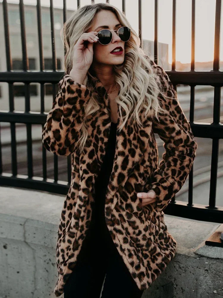 Frauen warme Kunst pelz Jacken Mantel Leopard Freizeit Frauen Winter Shaggy Pelz Jacken dicke flauschige Luxus Bontjas Oberbekleidung