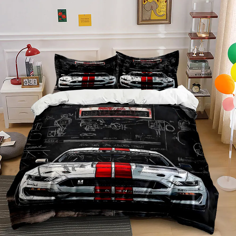 Front View of Race Car Design Duvet Cover Set with 3D Printing Design Soft Polyester Bedding Set All-Season Comfort for gifts