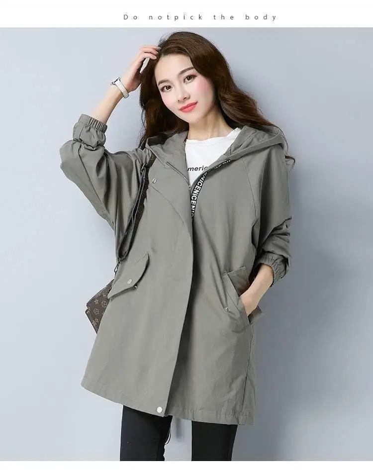 Women\'s Spring and Autumn New Splicing Hooded Zipper Pocket Fashion Solid Color Loose Minimalist Casual Long Sleeves Jackets