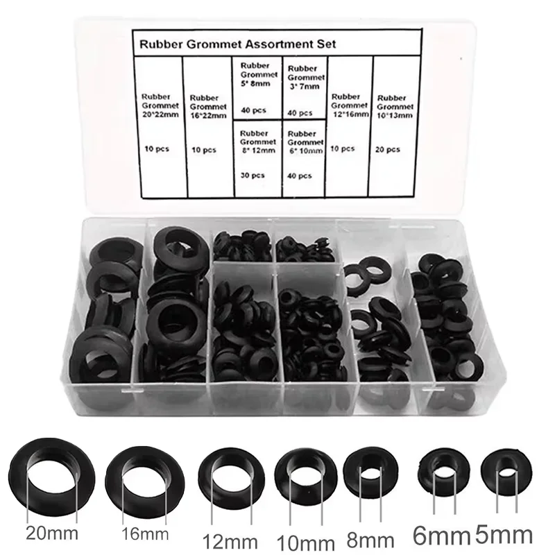 200pcs Rubber Seal Ring Oil Sealing Grommet Gasket 3/5/6/8/10/12/16/20mm for Protect Wire Cable Hole Protection Ring Shim Washer