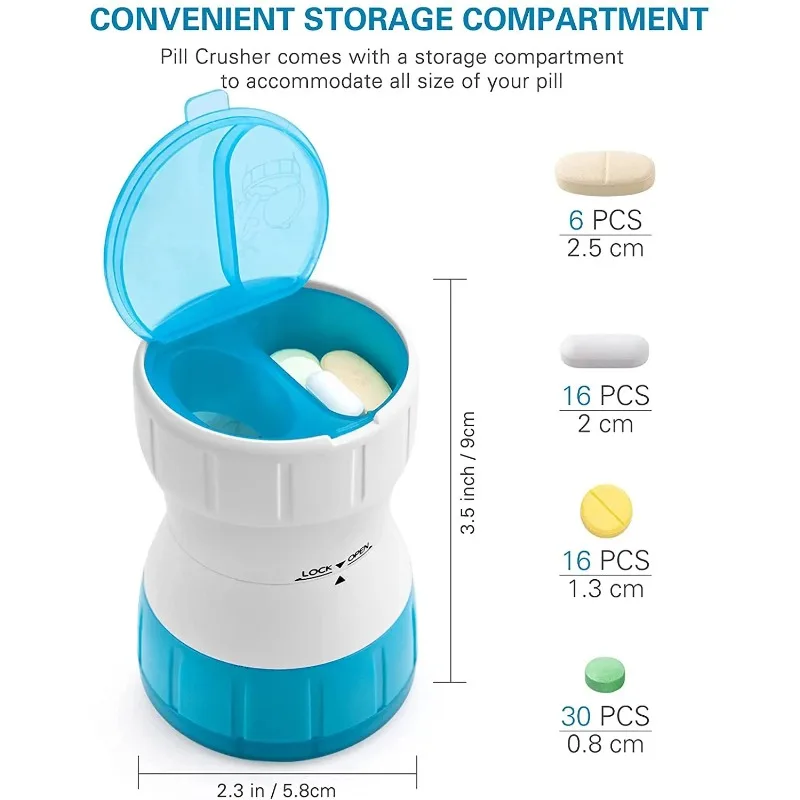 3 in 1Ceramic heart Grind and Pulverize Pills and Tablets to Fine Powder Pill Grinder Crusher Grinder with Pill Box Container