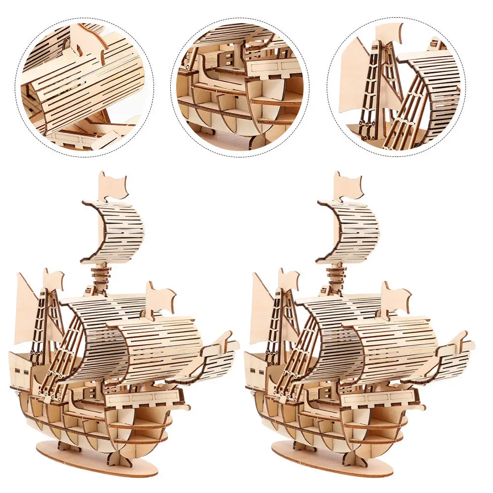 

2Sets 3D Wooden Sailboat Puzzles Pre-Cut Wood Boards DIY Assemble Kit Art Project for Kids Adults Marine Craft