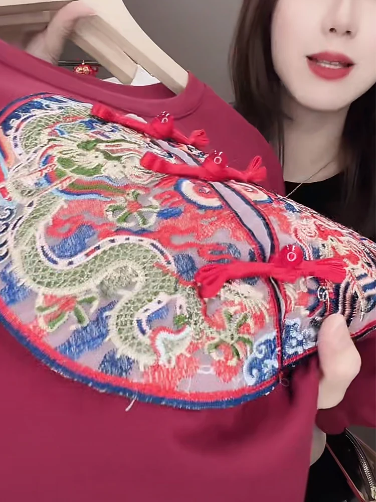 New Chinese Sle Embroidered ort Sve Cotton T-irt Women's Slim Fit Summer New Sle Pure Cotton f Sve Top