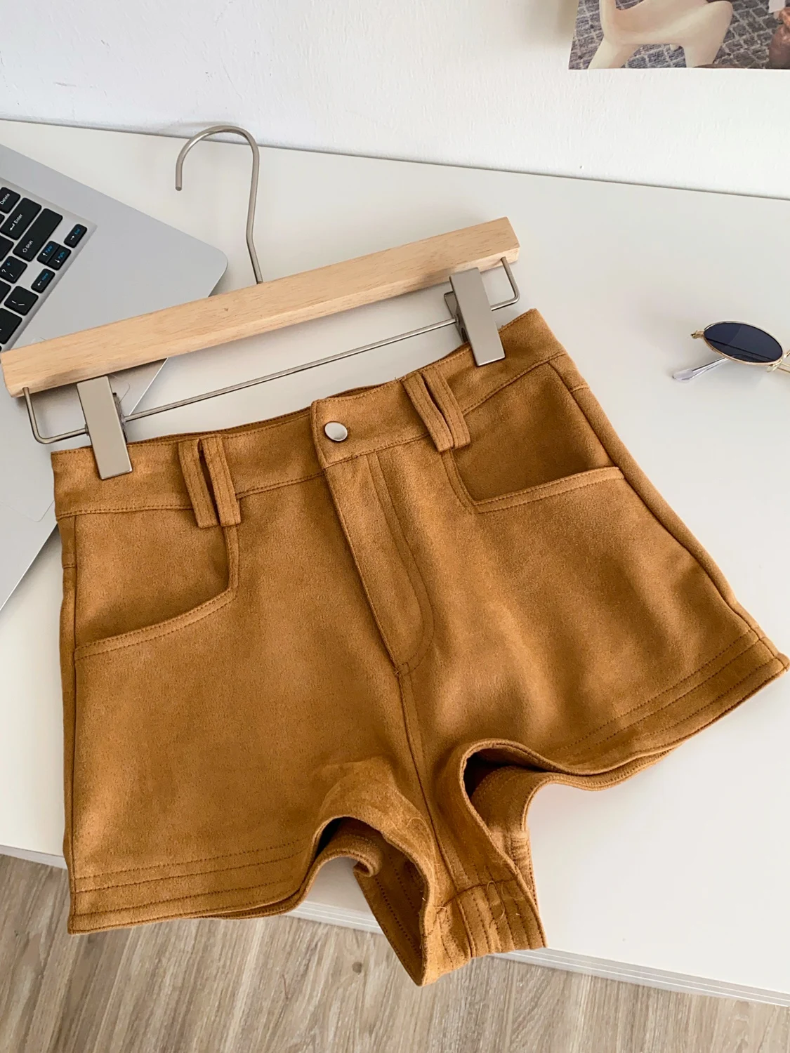 مثير الأمريكية الرجعية الغزلان الجلد المخملية orts المرأة الخريف الشتاء عادية عالية الخصر زر إغلاق واسعة الساق التمهيد السراويل