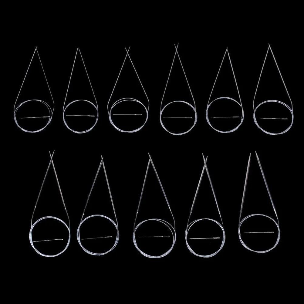 11 مجموعات المهنية 80 سنتيمتر إبر الحياكة الدائرية الفضة دائم الفولاذ المقاوم للصدأ 15 مللي متر إلى 5 مللي متر خفيفة الوزن سهلة الاستخدام