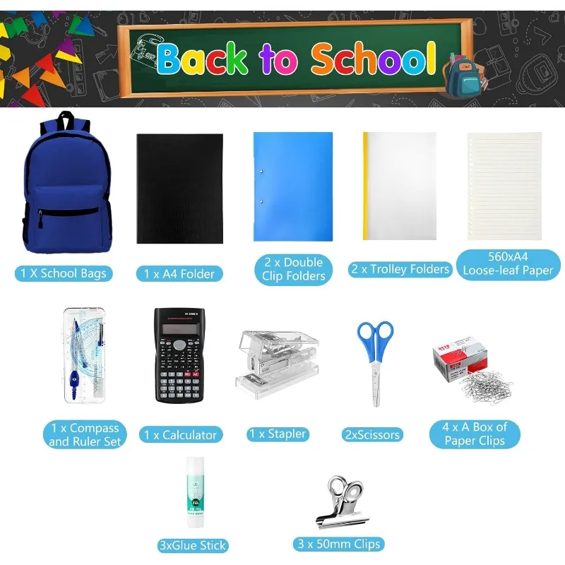 80 Pcs School Supply Kit with Backpack Back to School Supplies Bundle Bulk School Essentials for Elementary Middle