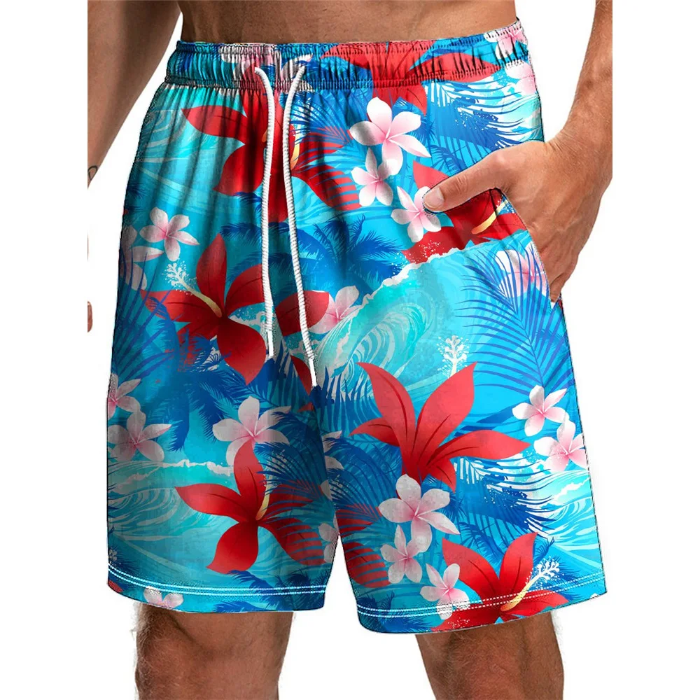 HX Fashion Men's Shorts Camo Coconut Hibiscus Art 3D Printed Board Shorts Polyester Casual Pockets Pants Sportswear