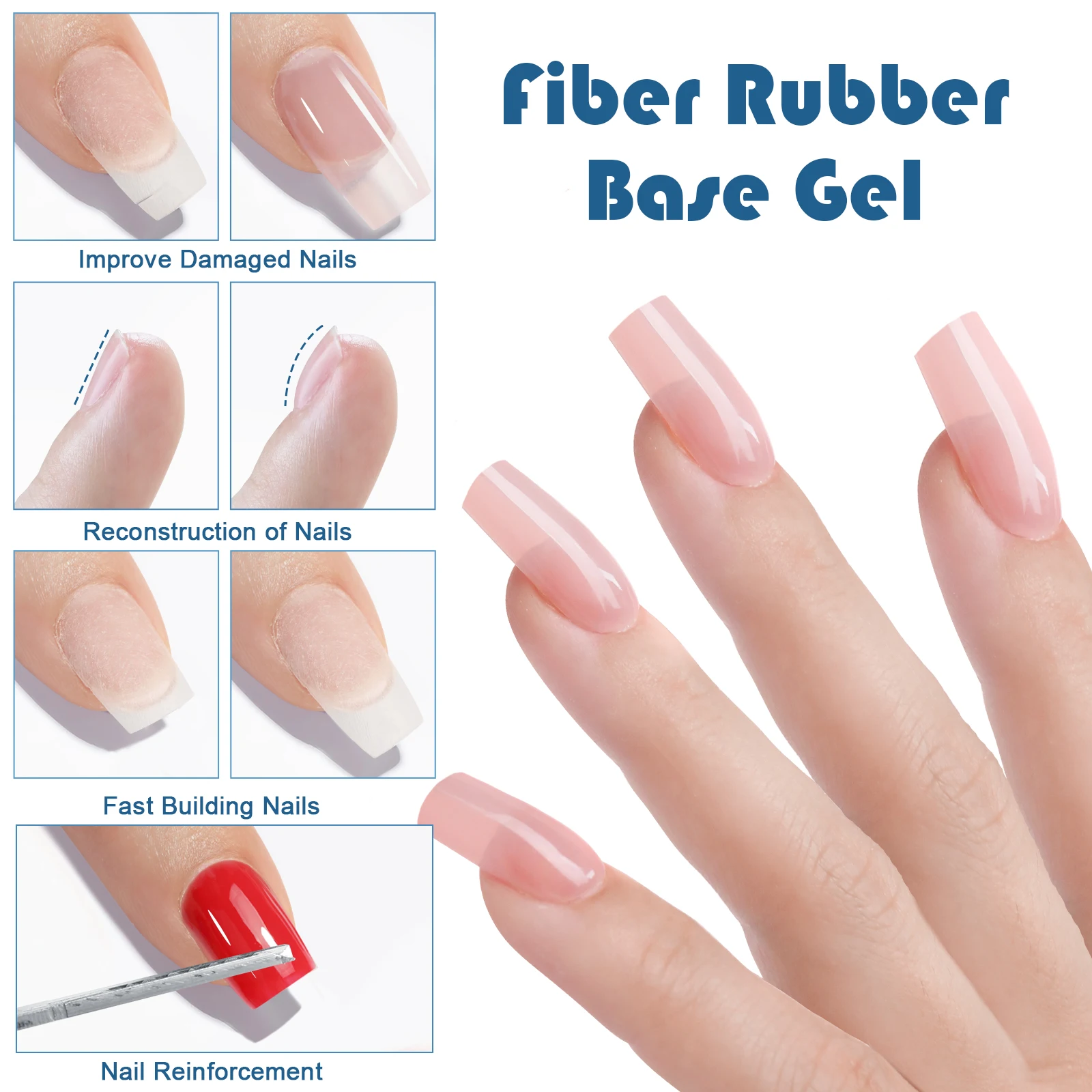 15mlファイバーラバーベースジェル - 速乾UV/LED対応クリアコンストラクションジェル（ネイルチップ補修用、ソークオフニス付き）