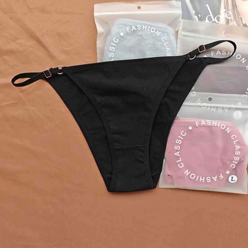 3ks/sada dámských bavlněných kalhotek, sexy spodní prádlo, nastavitelný pásek, kalhotky s nízkým pasem, dámské měkké bikiny, jednobarevné spodní prádlo - náhled 3