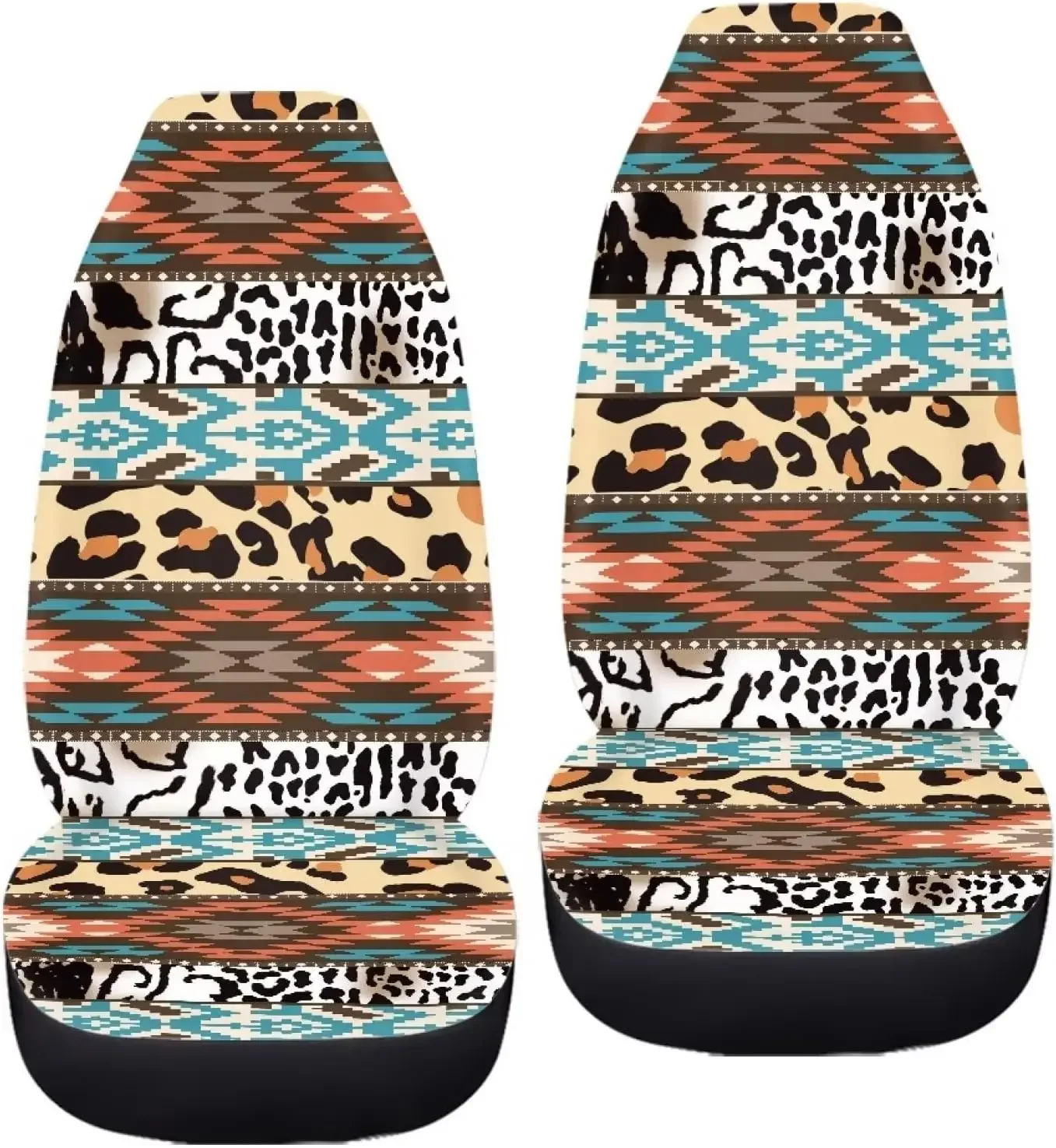 Set of 2 Car Seat Covers Tribal Leopard Stretch Front Seats Covers Southwestern Aztec Style Breathable Womens Car Mat Cover