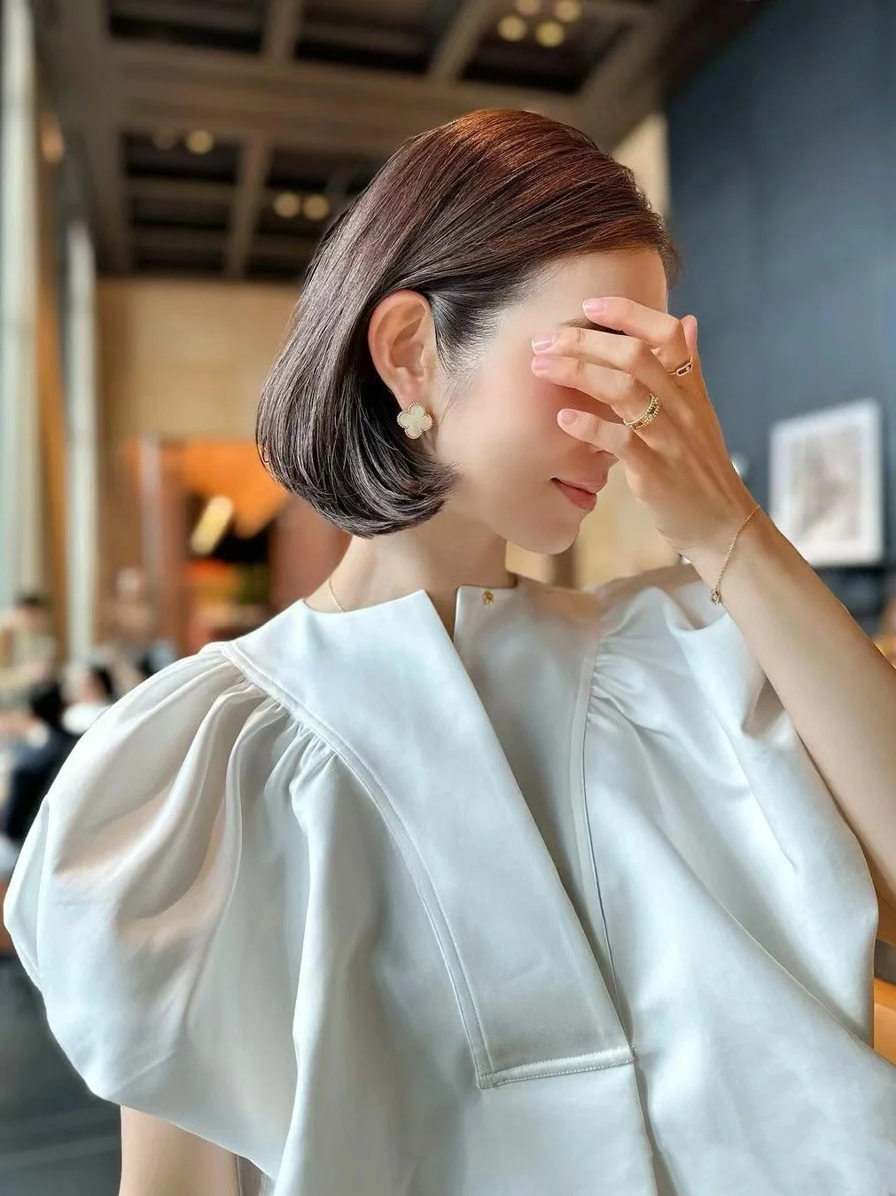 Spring Summer New Style Japanese Sweet Ladylike Bubble Sleeve round Neck Loose Slimming Fashionable Top Women's Shirt