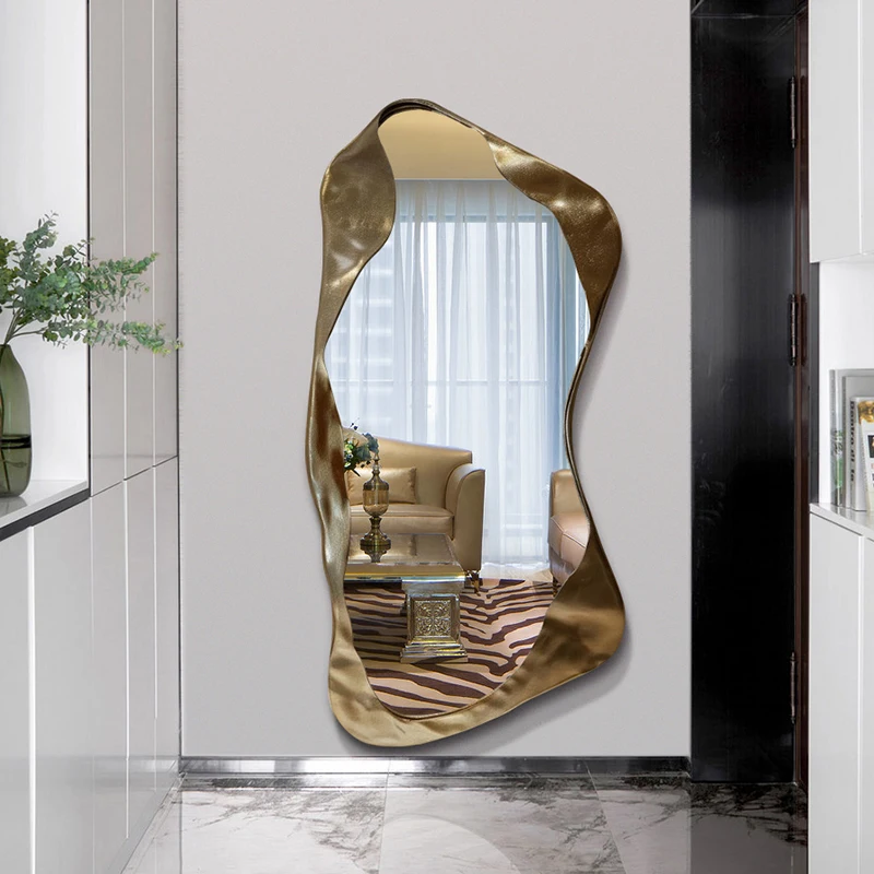 Light luxury artistic dressing mirror, home style wall mounted irregular mirror, floor standing creative full-length mirror