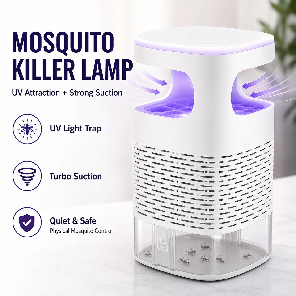 Mückenkiller-Lampe UV-Lichtfalle USB-Anschluss Leiser Saug-Insektenfänger Elektrischer Insektenvernichter für Zuhause Schlafzimmer Innenbereich