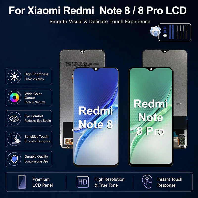 AAA++++ For Xiaomi Redmi Note 8 Note 8 Pro Display Touch Screen For M1908C3JH 2015105  M1906G7G LCD With Frame Replacement Parts