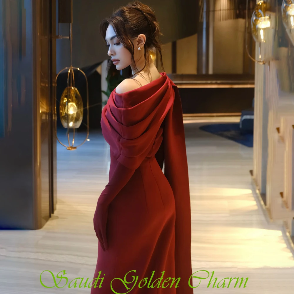 تخصيص بسيط الأحمر جيرسي مساء اللباس الأنيق مغرفة قبالة الكتف فساتين المشاهير لينة مستقيم الاجتياح قطار حزب اللباس #5