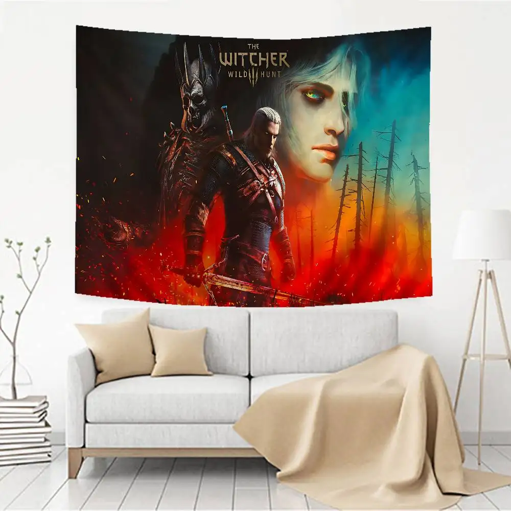 Hot-The-W-Witcher-Game Anime Tapestry Hippie Flower Wall Carpets Dorm Decor Cheap Hippie Wall Hanging
