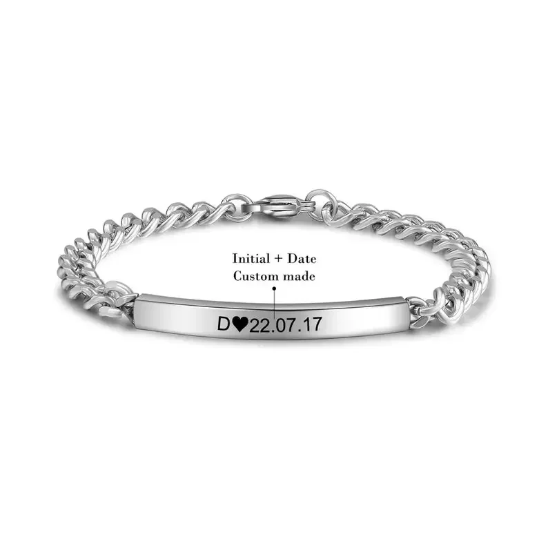 Bracelet de couple personnalisé en acier inoxydable, nom gravé personnalisé, date spéciale, amoureux, meilleurs amis, cadeau unique