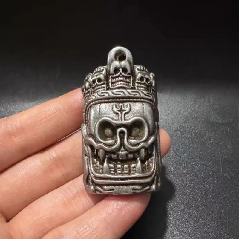 Tibetan Meteorite Skull PendantAntique Tektite Carved Amulet Vintage Back Cloud Bead ClipExotic Ethnic Collectible Jewelry Charm