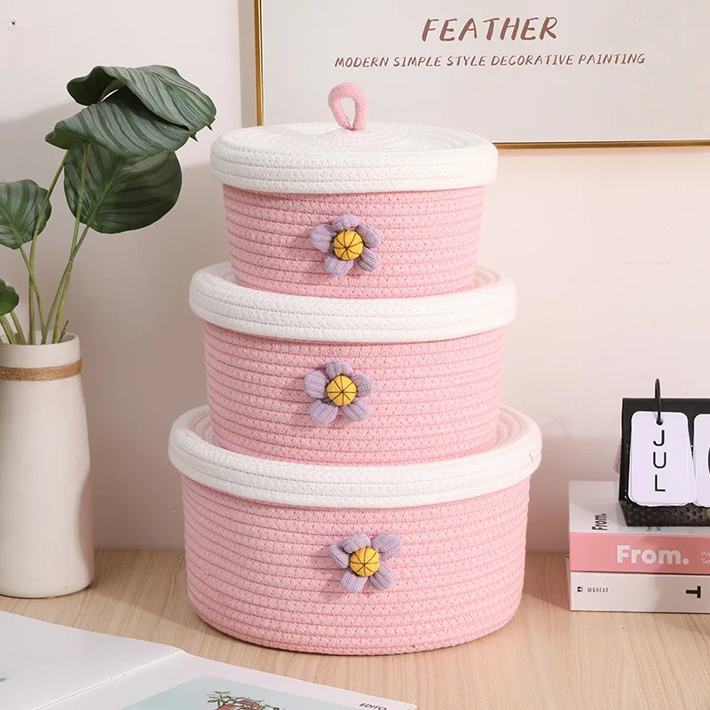 

New snack storage box, handmade rope woven desktop storage basket, toy sundries and small objects sorting storage basket gifts