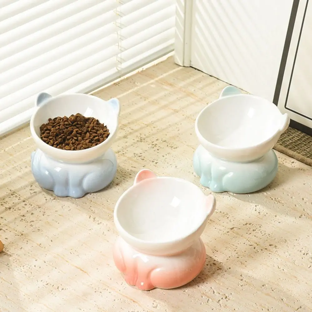

Ceramic Cat Bowl Creative Cute Dog Food Feeding Basin Slanted Mouth Anti Tipping Pet Drinking Feeder Neck Protection