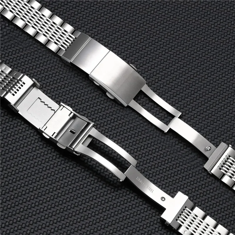 16mm 18mm 20mm 22mm 316L Solid Stainless Steel Brushed Folding Safety Buckle Double Push Extendable Adjustable Watch Band Clasp image 5