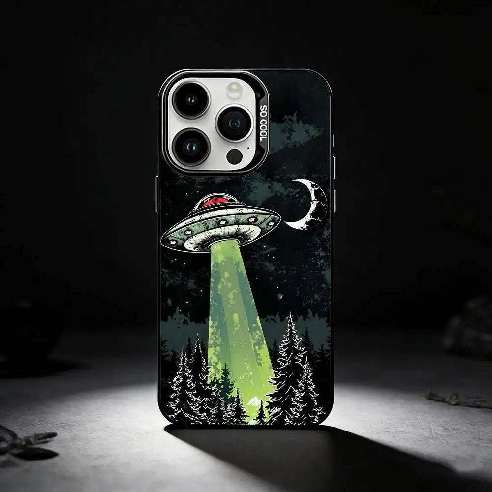 حافظة هاتف F-Funny Space UFO Alien Thing لهاتف iPhone 17,16,15,14,13,12,11 Plus، Pro Max، XS، حافظة هاتف فضية ملونة #6