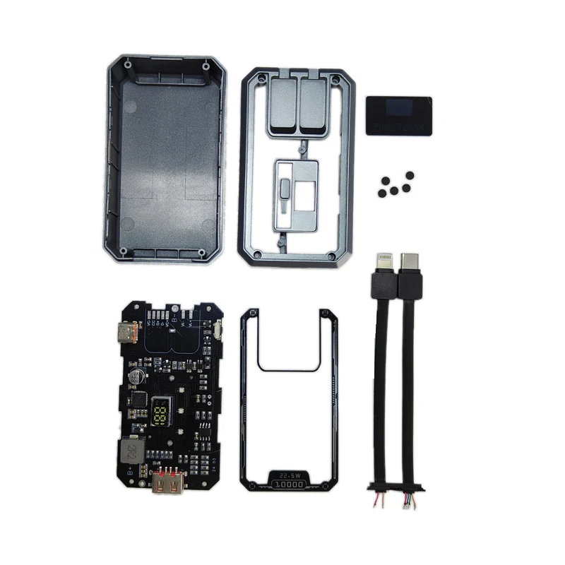 PD 20W 21700 Polymer Battery Charger Case DIY Cool Transparent Power Bank Box Dual-Direction QC Fast Charging Case With 2 Cables