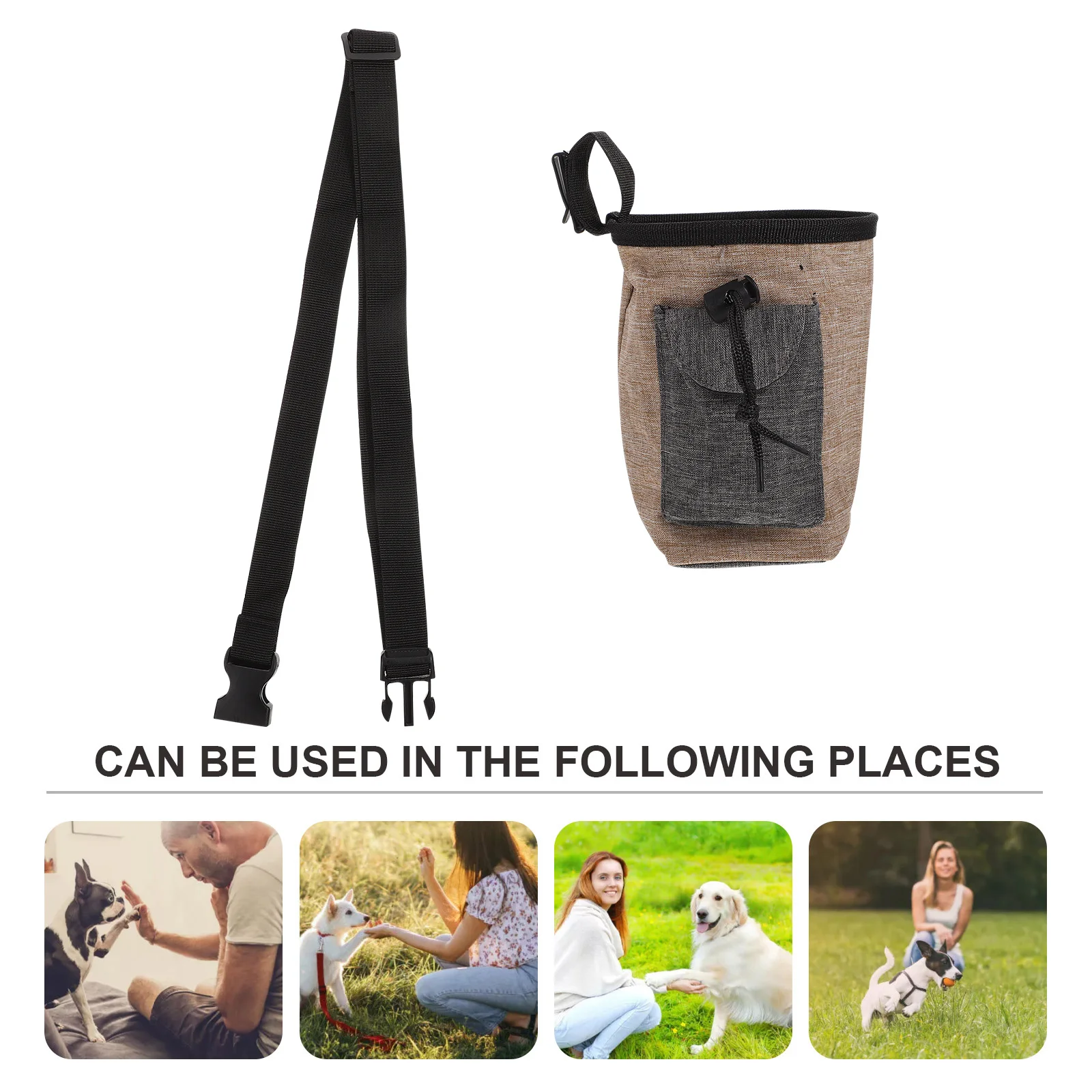 حقيبة علاج الكلاب من البوليستر المتين للمشي في الهواء الطلق للوجبات الخفيفة والمفاتيح وأكواب طعام الحيوانات الأليفة ومستلزمات تدريب الكلاب باللون البني المقاوم للماء