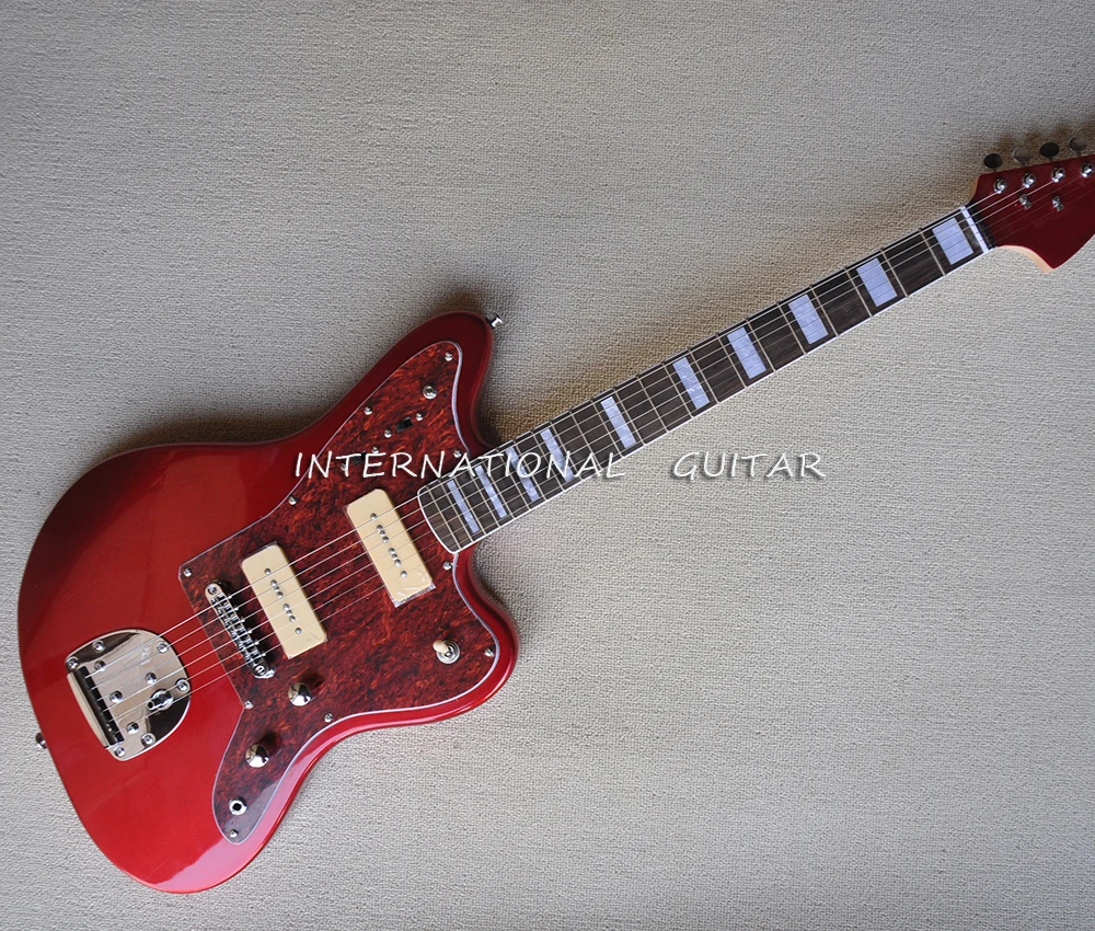 Metal Red 6 Strings Electric Guitar with Rosewood Fretboard,Red Pearl Pickguard,Customizable