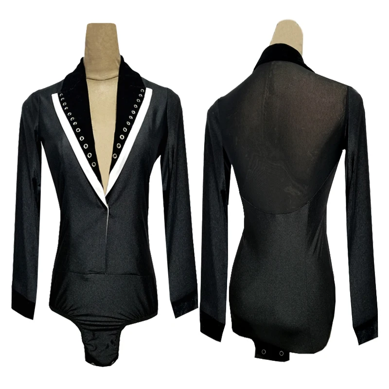 Professional Latin Dance Competition Tops For Male Black V-Neck Shirt Tango Ballroom Dancing Clothes Samba Dancewear