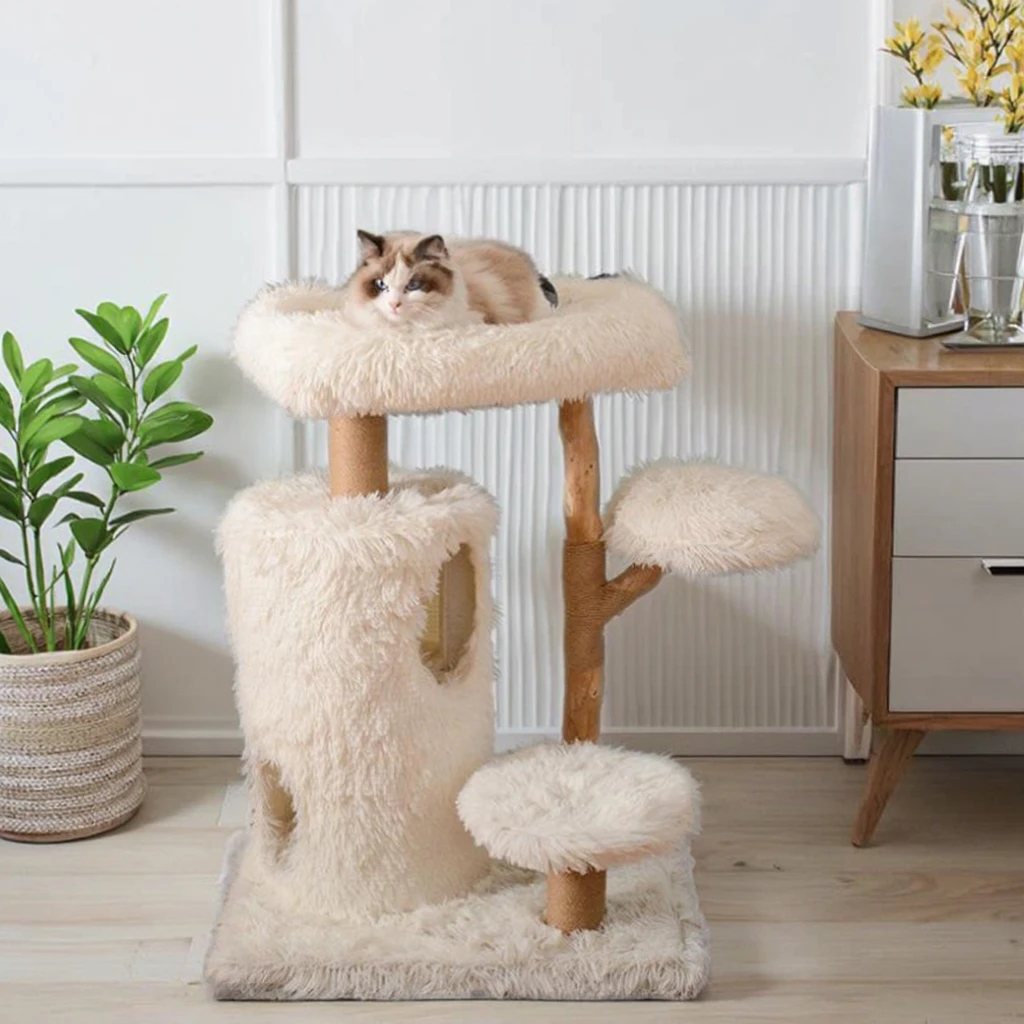 

Modern Home Use Solid Wood Cat Tree Tower Multi-Layer Jumping Platform with Integrated Climbing Frame and Wool Sisal Scratcher