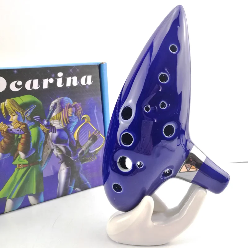 The Legend of Zelda Ocarina of Time, 12 agujeros, cerámica Alto C, flauta azul, tiempo inspirado, instrumento Musical, regalos, collar