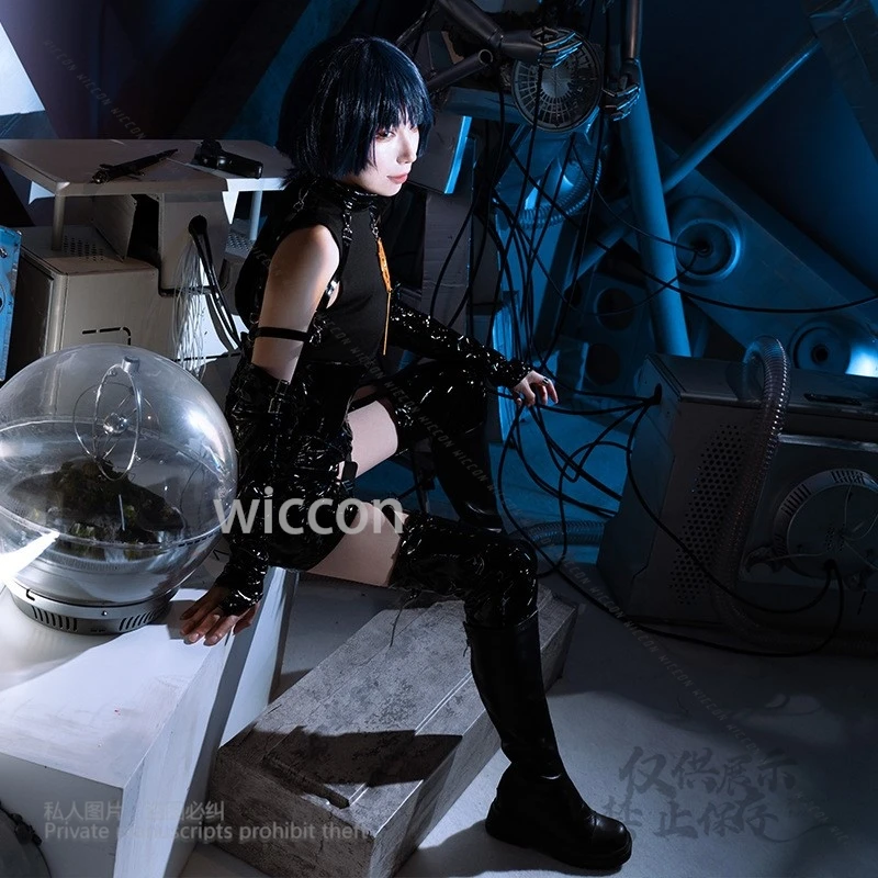 Wanderer Killer Abito nero bello Costume cosplay Set completo di abbigliamento Genshin Impact Pelle PU Parrucca corta da uomo Festa di Halloween