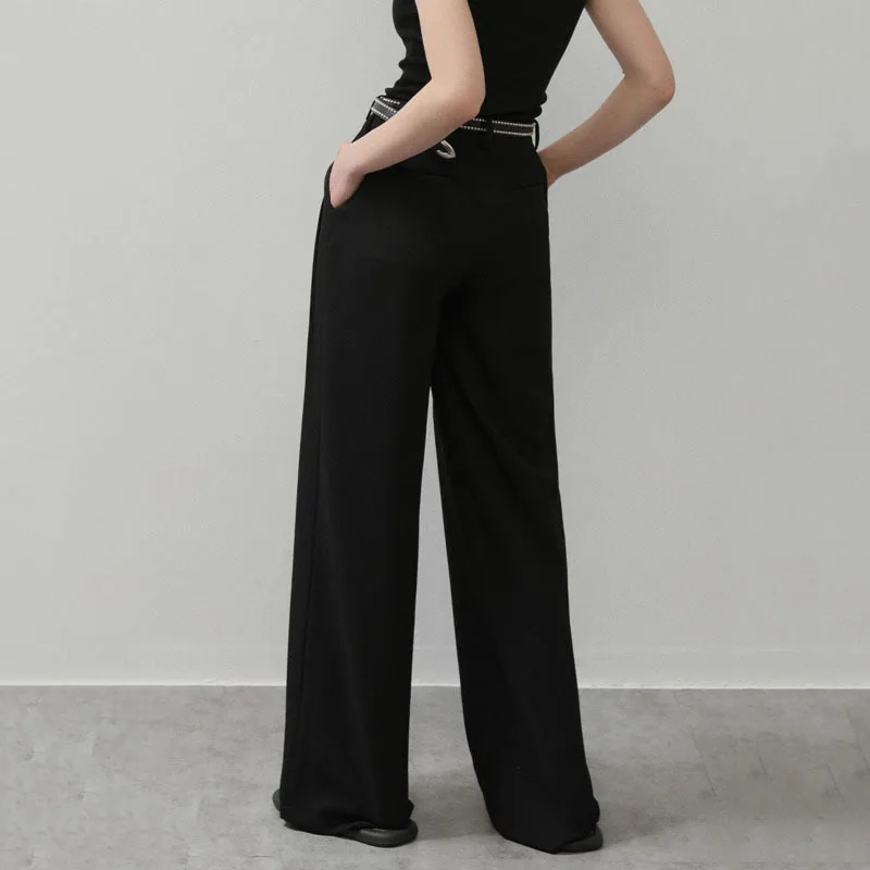 HKSH Summer New Women Wide Leg Pants Wrinkle-Resistant High-End Draped Elegant Fashion Simple Style Chic Casual Versatile HK9728