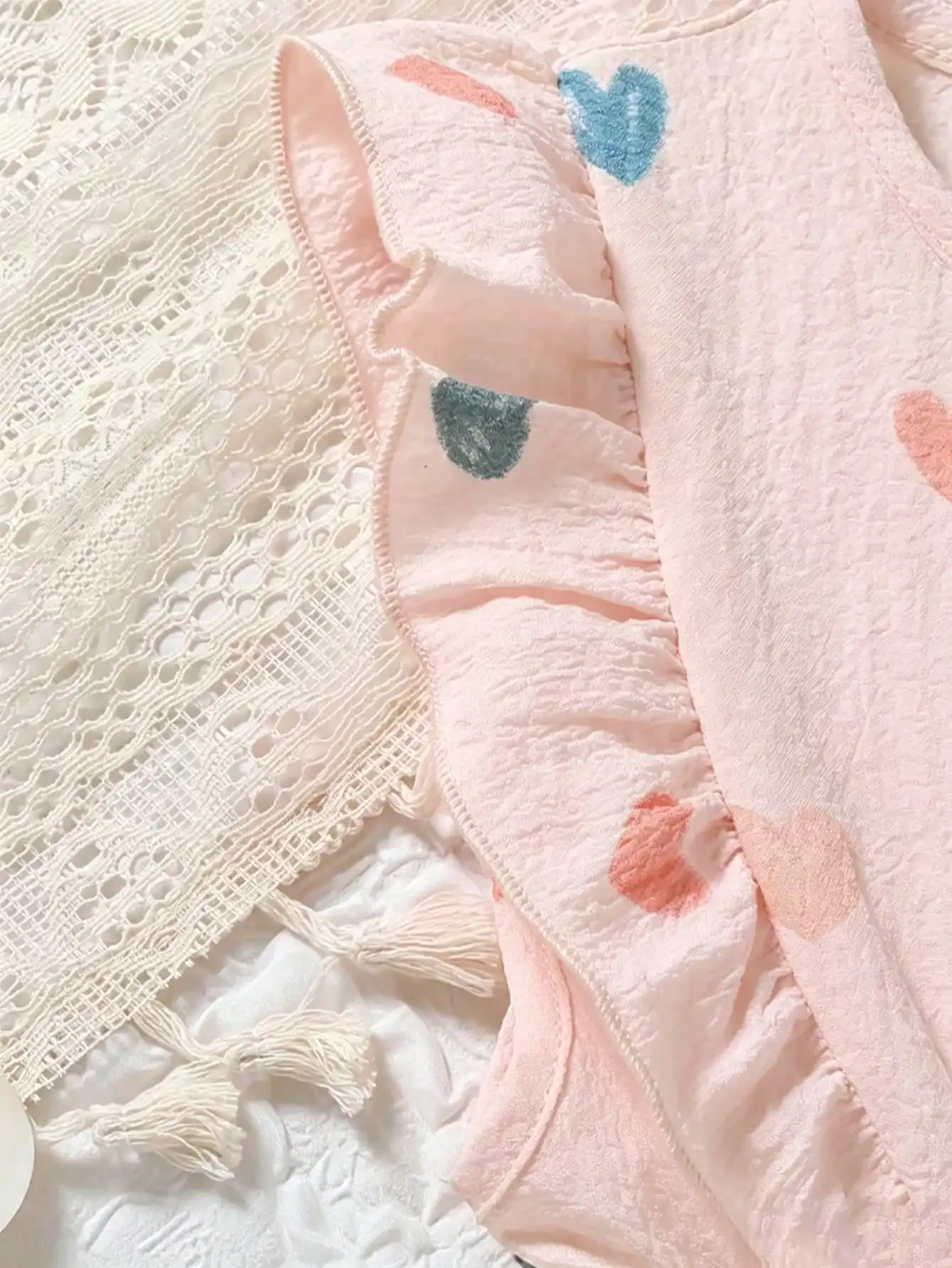 Kinderkleid mit Rüschen, Rundhalsausschnitt, Ärmellos, Herz-Print und Schmetterlingsschleife, Langes, Lockeres Kleid für Mädchen – Detail 5
