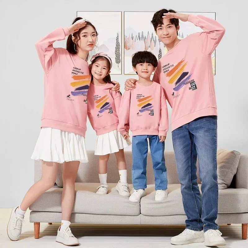 Família coreana combinando roupas letras impressas camisas inverno mãe filha topos pai filho manga longa camisolas pullovers casuais