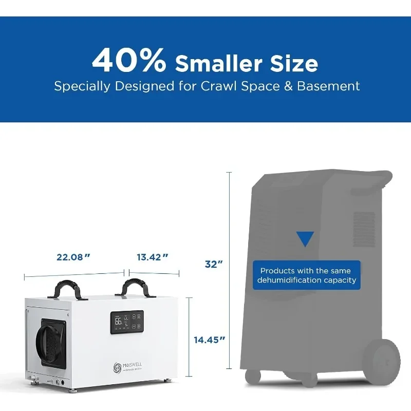 Kommerzieller 145-Pin-Luftentfeuchter mit Pumpe, Crawlspace-Luftentfeuchter mit Ablaufschlauch für kompakte, enge Keller, große Räume