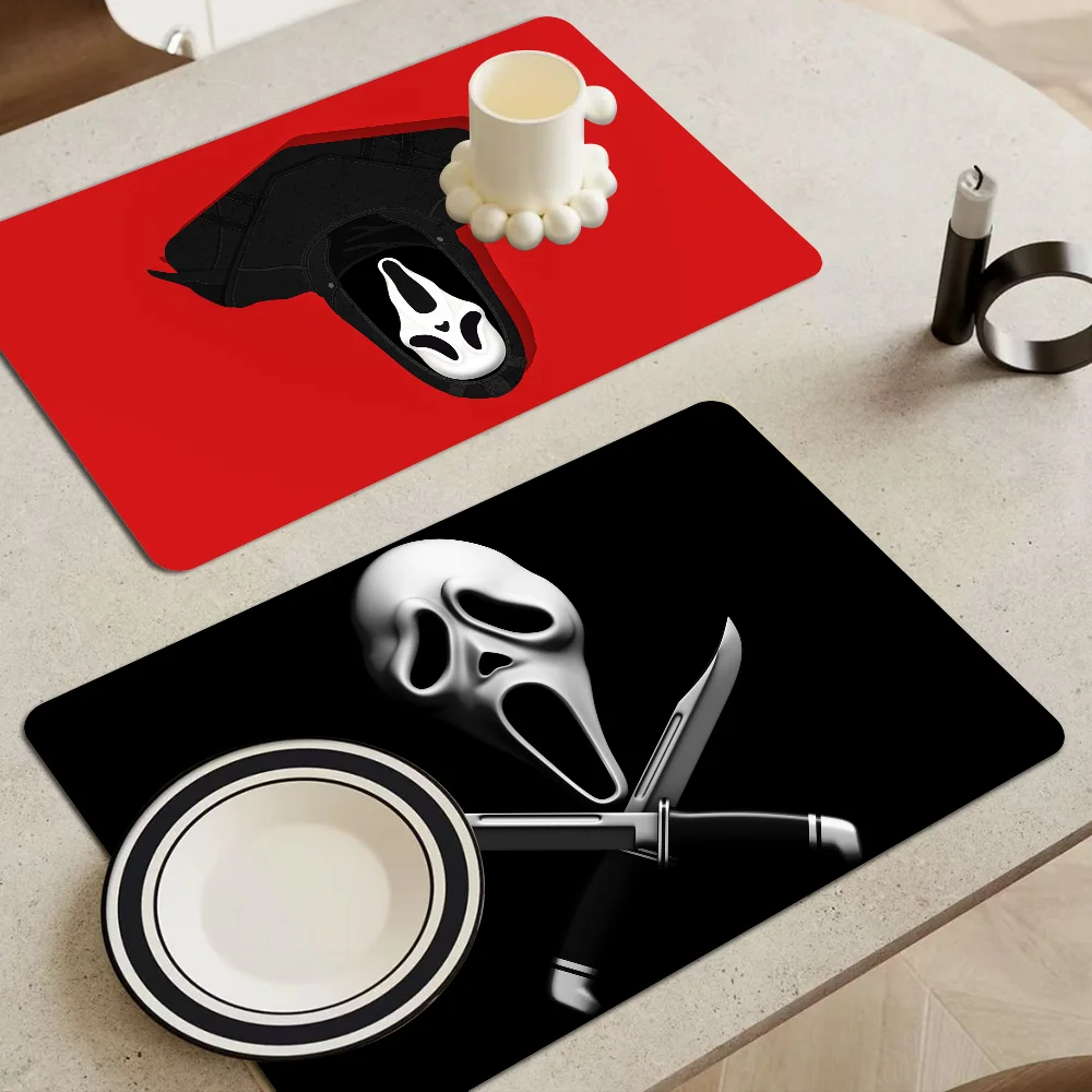 3D Funny Horror Movie Rug Pink Ghostface Printed Dish Drying Mat Super Absorbent Coffee Drain Pad Tableware Dry Rug Kitchen