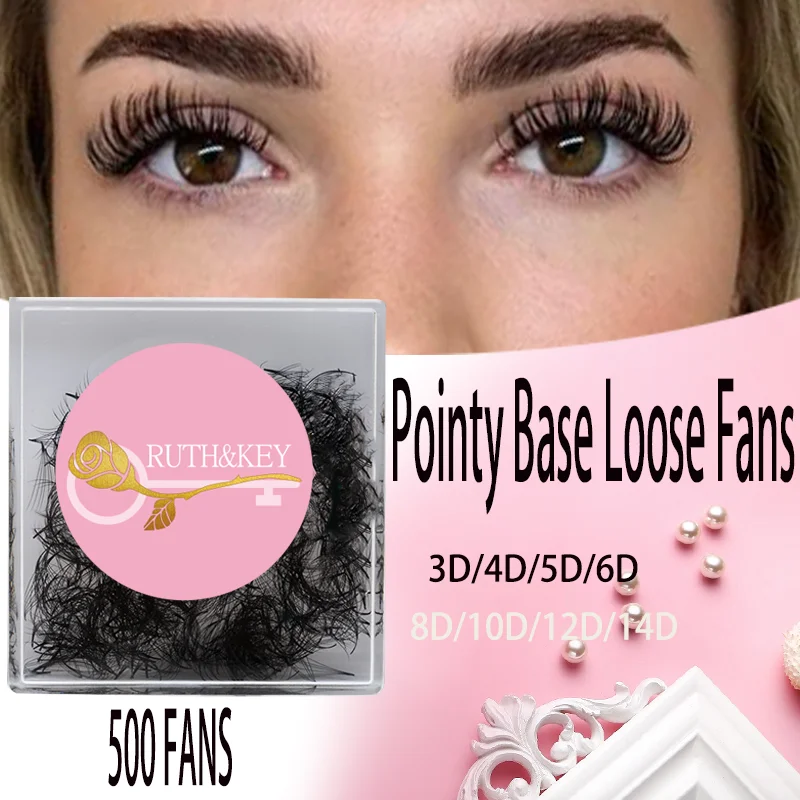 

Ruthkey 500 Fans Promade Lashes 5D 8D 10D14D 0.05 0.07 Natural Handmade Fake Premade Individual Thin Base Loose False Eyelashes