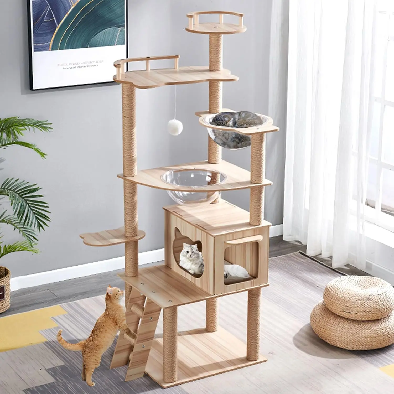 

Cat Tree, Tall Density board Condo with Hammock, Scratching Post