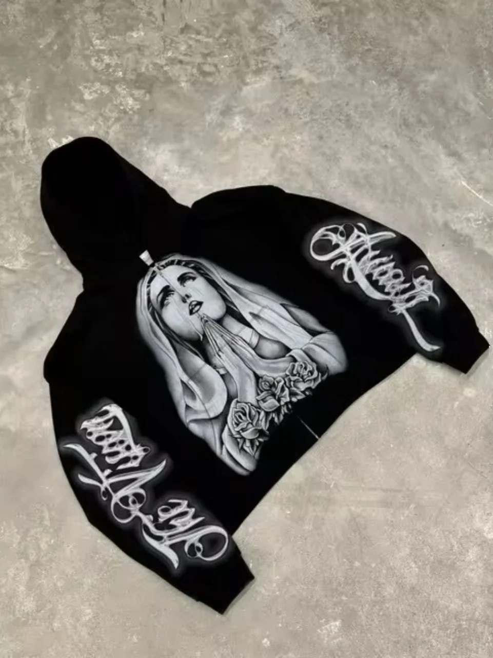 

Bla ZipUp Prayer Portrait Oversized Hoodie ex Long Sve Hoodie Youthful Sle Spring Autumn Winter Casual Wear