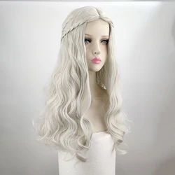 3627 Xi.rocks Long Cosplay Wigs For Black Women Braid Wavy Wig Synthetic Female Grey Curly Mother Dragon Wigs For