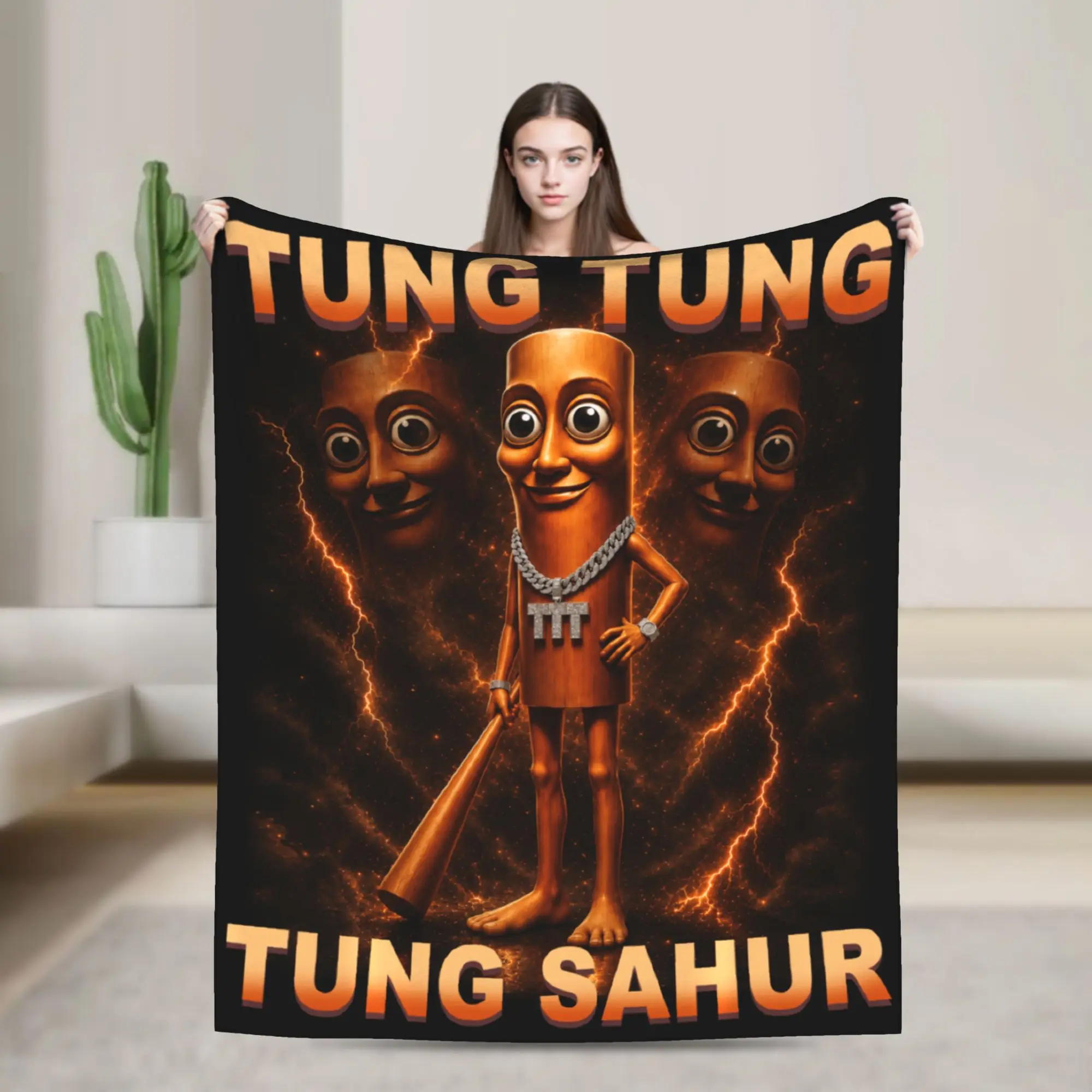 Cozy Blanket Travel Car Tung Tung Tung Sahur is Calling Funny Italian Brainrot Meme Throw Blanket Casual  Bedspread For Bedroom