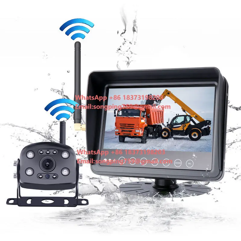 

7 Inch Digital Wireless AHD Camera Kit, IP68 Waterproof Monitor with Auto Brightness for Truck Bus RV Backup